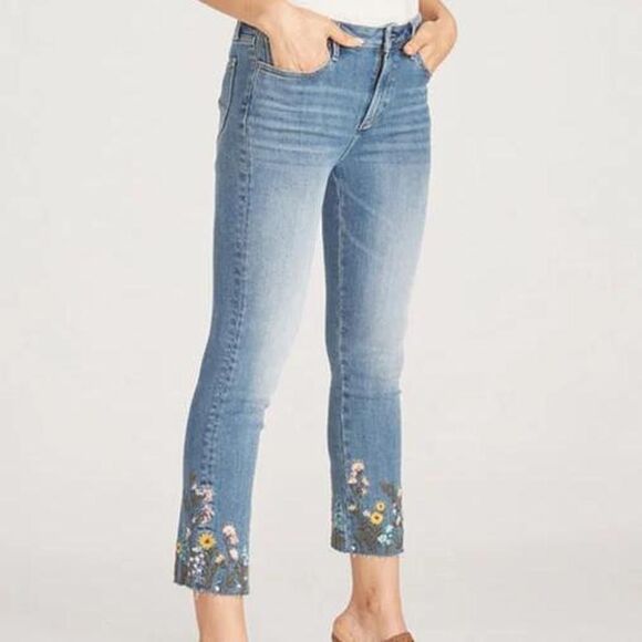 Anthropologie Driftwood Boho Embroidered Frayed Ankle Colette Jeans - Picture 7 of 7